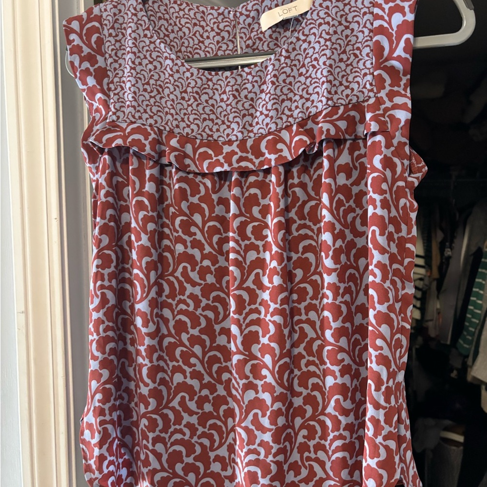 LOFT Floral Red and White Blouse